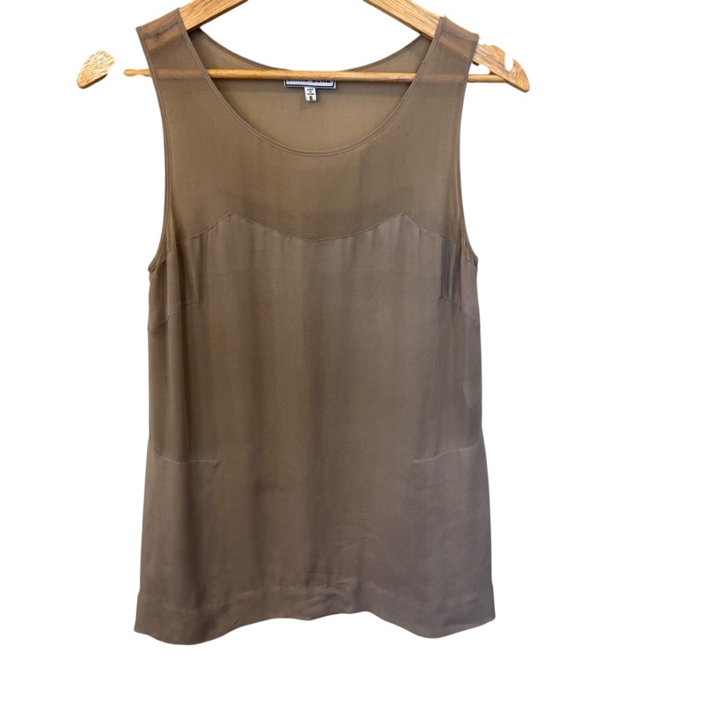 Chris Benz 100% Silk Tank Top Womens Size 6 Brown Sleeveless Blouse *Read Flaws